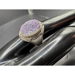 Vintage Purple Druzy Quartz Ring Sterling Silver 925 NB Signed Size 8